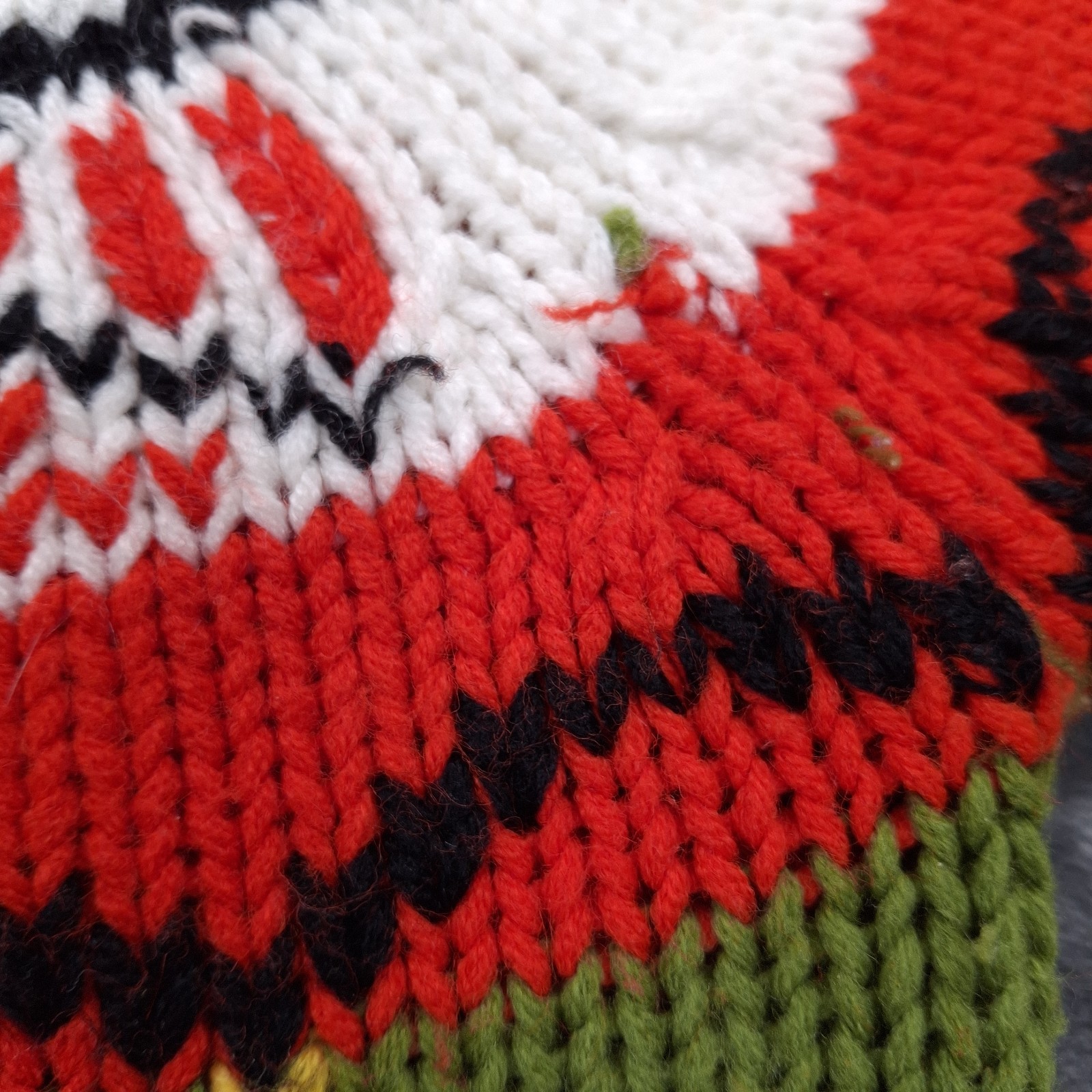 Vtg Handmade Button Front Sweater Red Green Acrylic Blend Womens M 80s Style