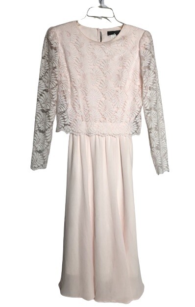 Lisa Michaels Women’s Dress~Size10~Pink~Elegant Floral Lace Overlay Chiffon~Vtg