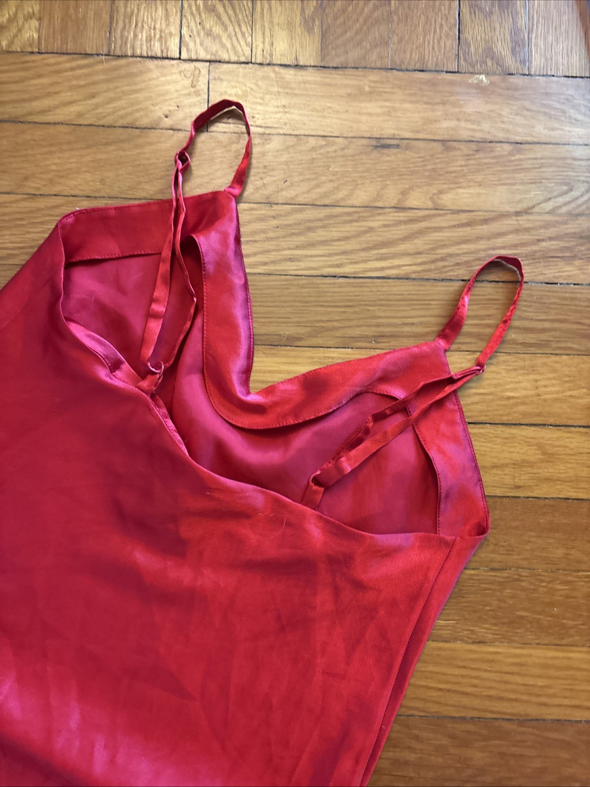 Vintage Lingerie Cacique Long Red Satin Maxi Slip SMALL