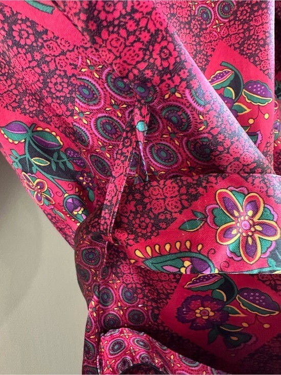 Vtg Beth Michaels Satin Long Robe Small S Burgundy Pink Red Floral Patchwork