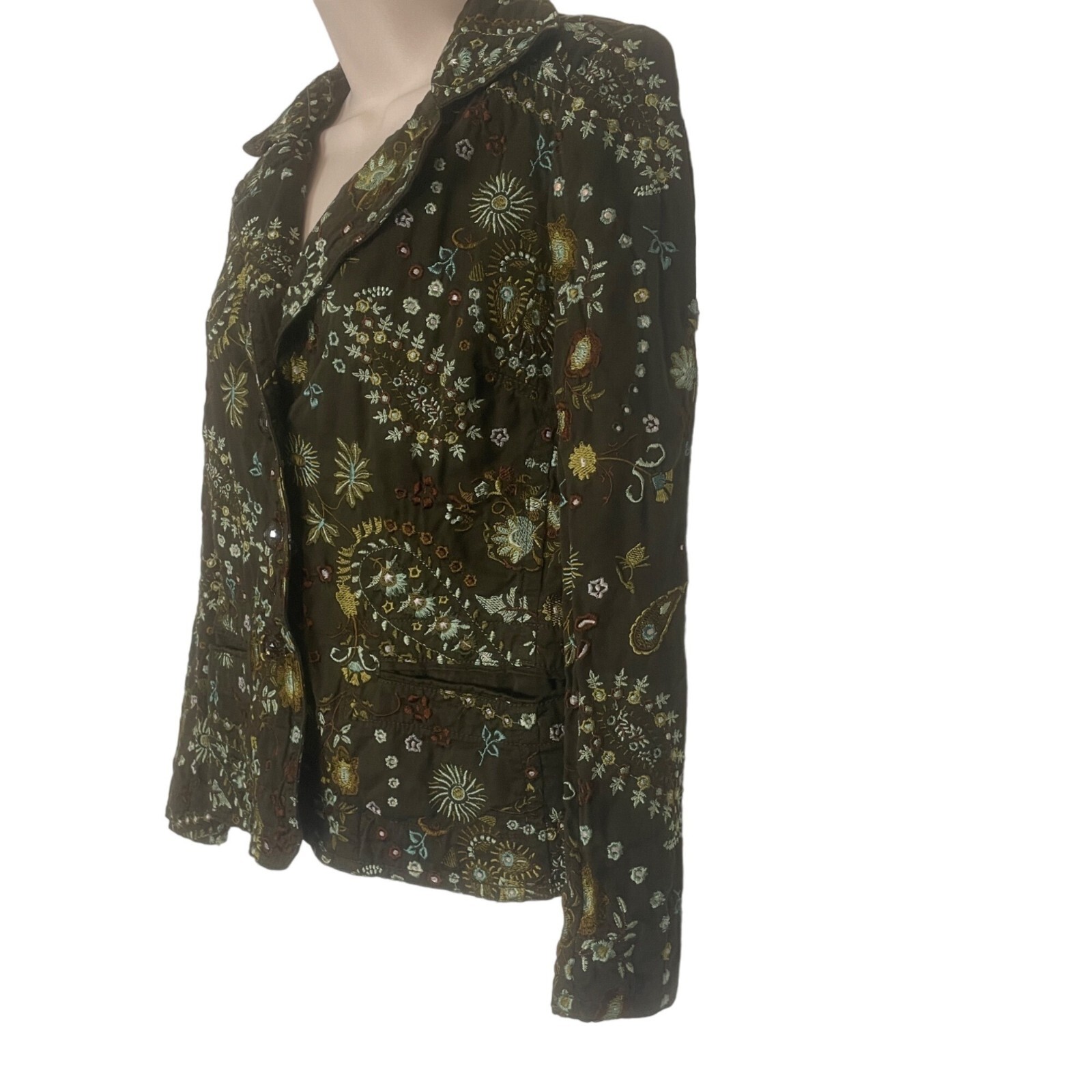 Johnny Was Vintage Womens Embroidered Blazer Jacket Size S Floral Green Multi