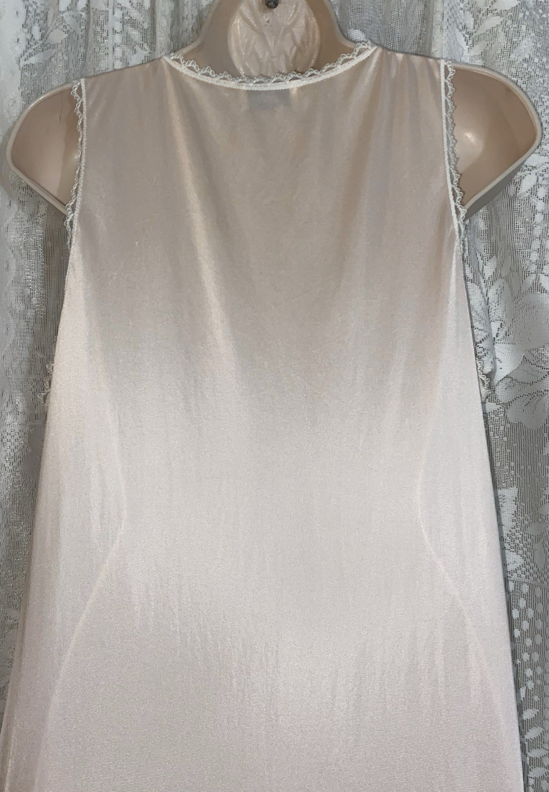 VTG S M FANCY LORRAINE PEACH SOFT Nylon WRAP Peignoir Robe Nightgown w Lace SET