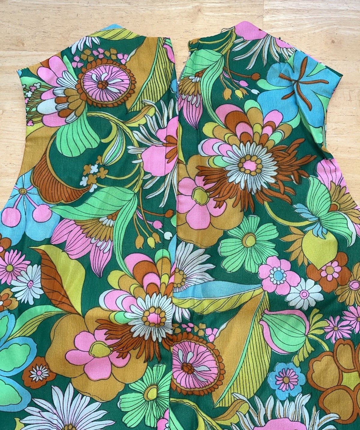 Vtg 1960s Mod Psychedelic Floral Flower Power Sheath Maxi Dress Talon Zip Small