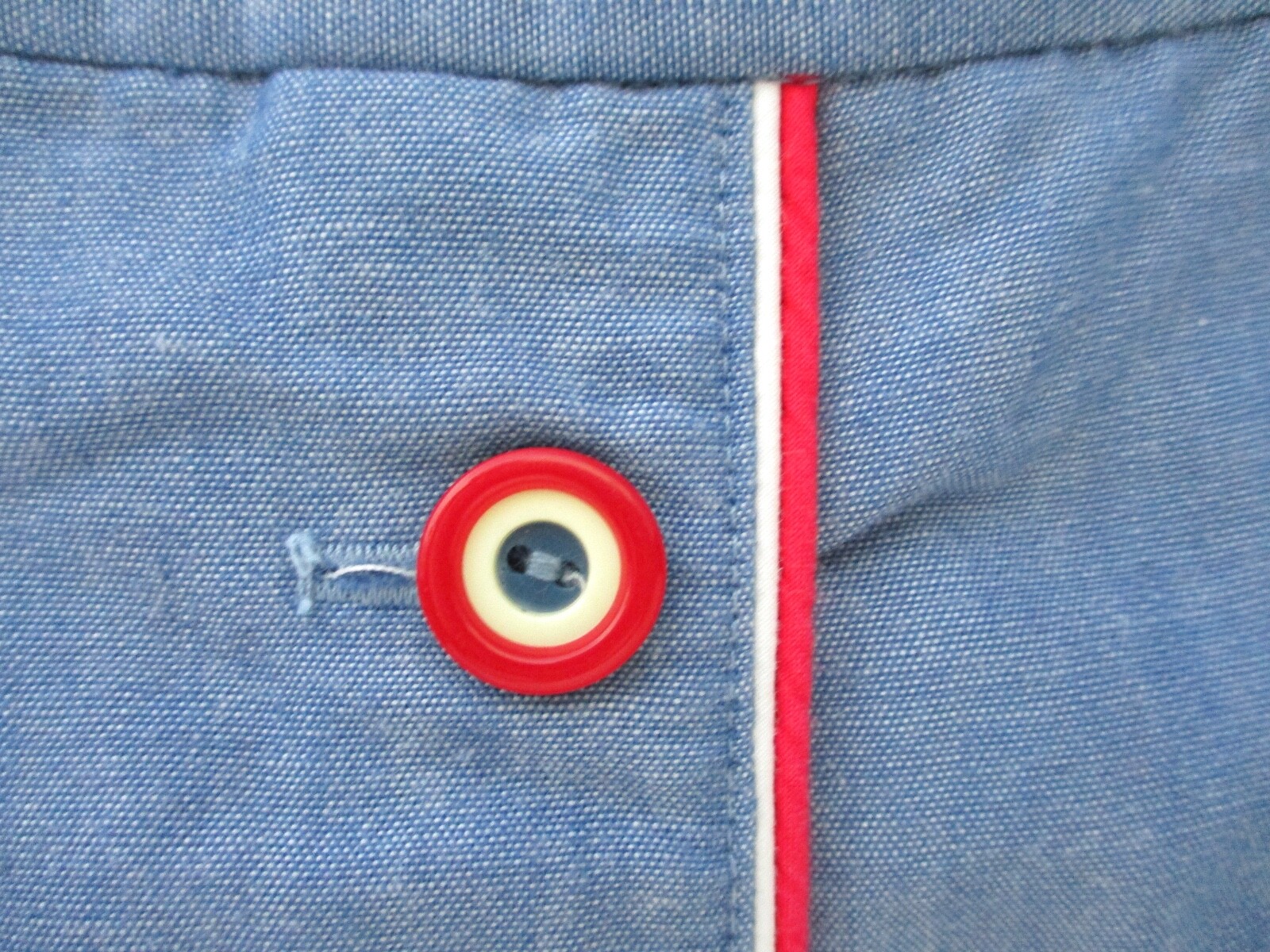 Vtg 60s 70s Mod Blue Chambray Denim Maxi Skirt Red White Bullseye Buttons 25 in.
