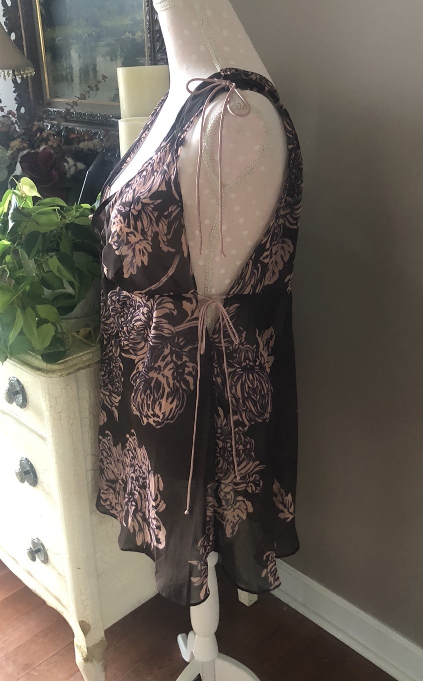 VTG 80s Gilligan & O’Malley Nylon Nightgown & Robe Peignoir Set Brown Pink L/XL