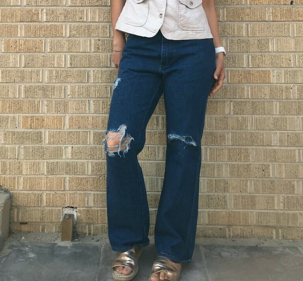 Vtg 80s Rustler wide leg dark wash flare jeans 28.5&Prime; dark denim casual everyday
