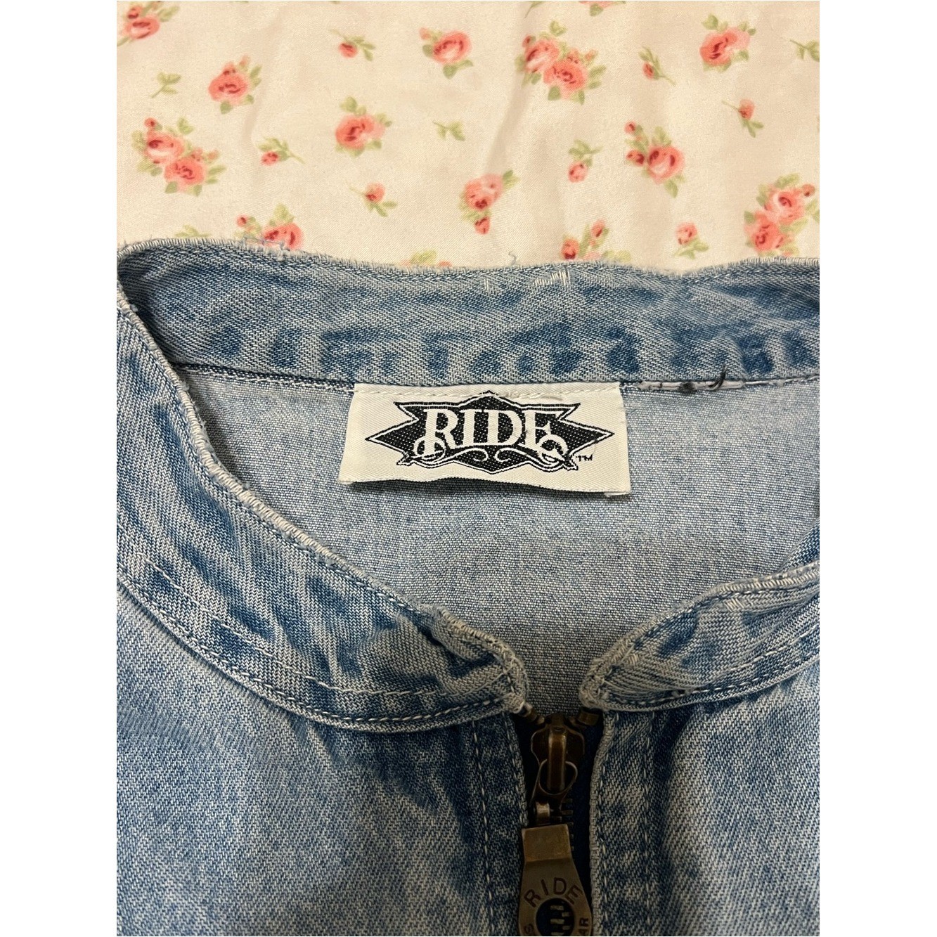 vintage light blue denim bomber jacket