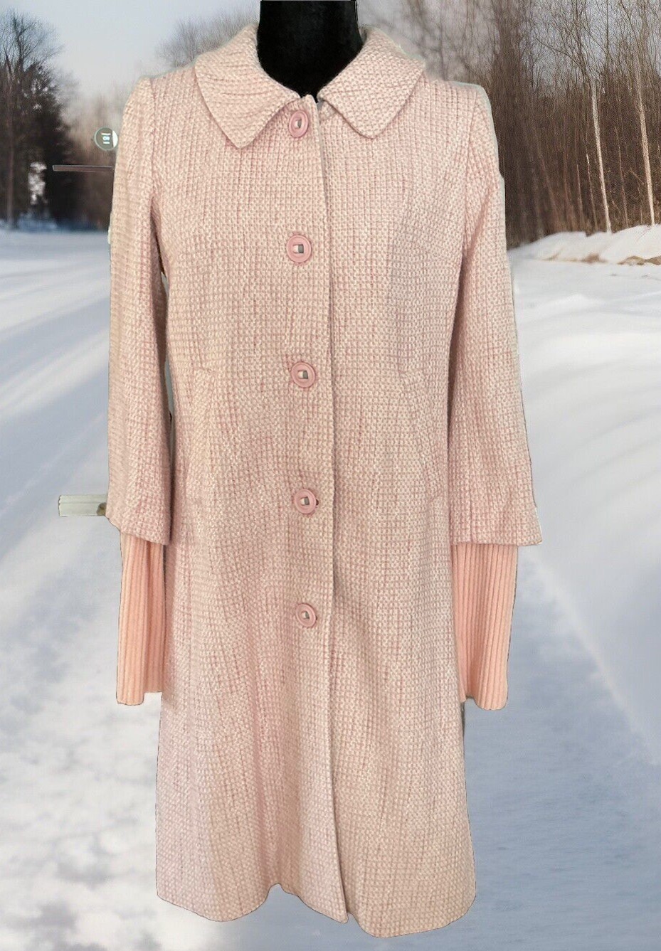 Vintage T21 Light Pink Wool Blended Tweed Coat Size L/G RN#112898