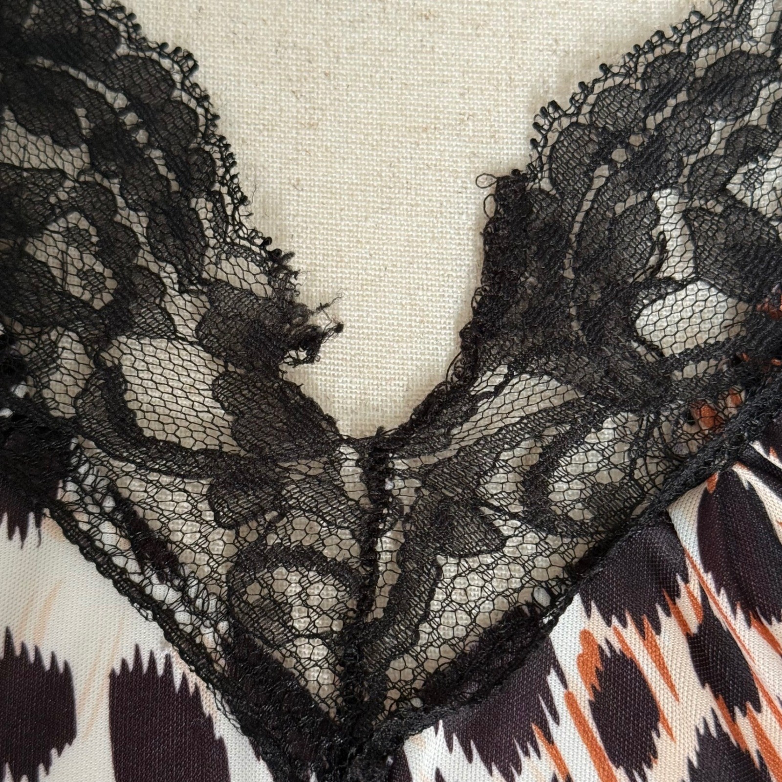 Heather Collection Vintage Leopard Print Lace Trim Maxi Slip Dress L Made in USA