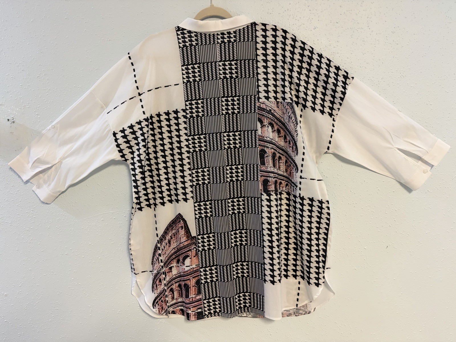 Y2K Tricotto Mixed Print/Pattern Button Down Blouse Sz 2X Art To Wear 3/4 Sleeve