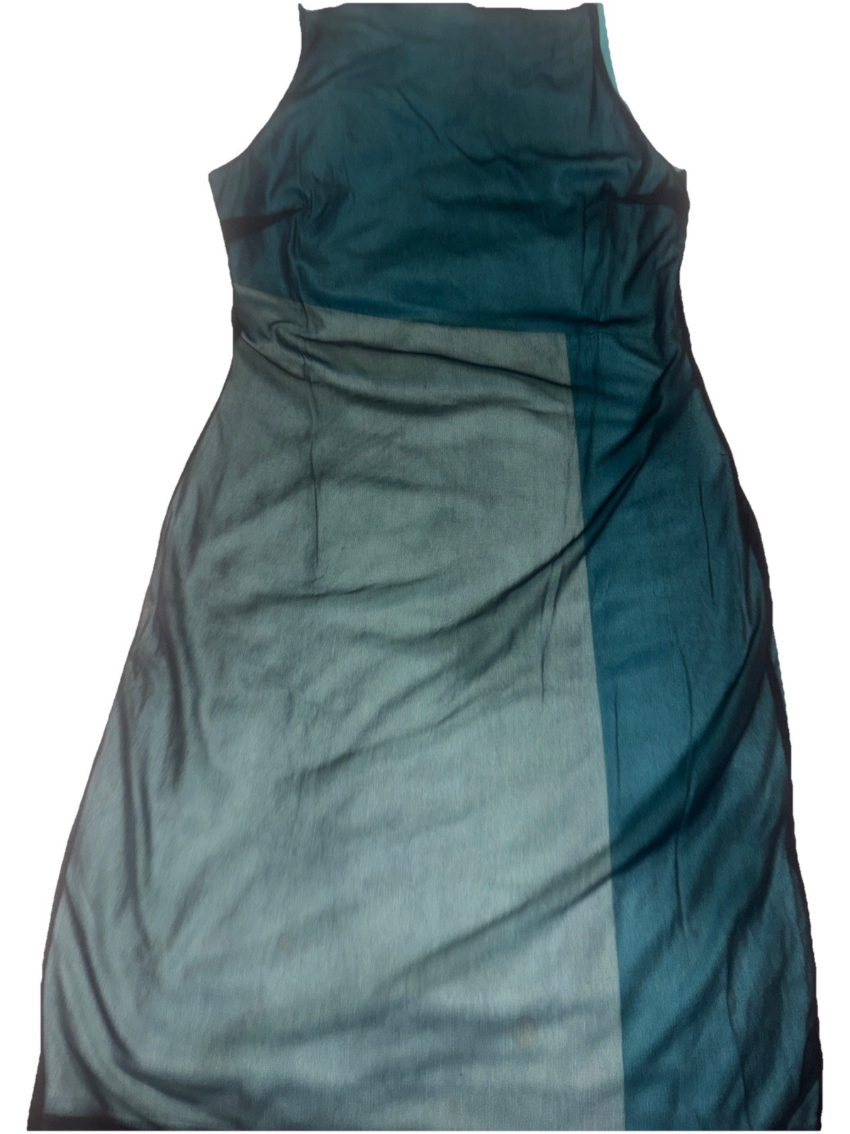 Vtg &rsquo;90s Express Color Block Dress/Turqoise Black Mesh Overlay Sz 7/8 Strap