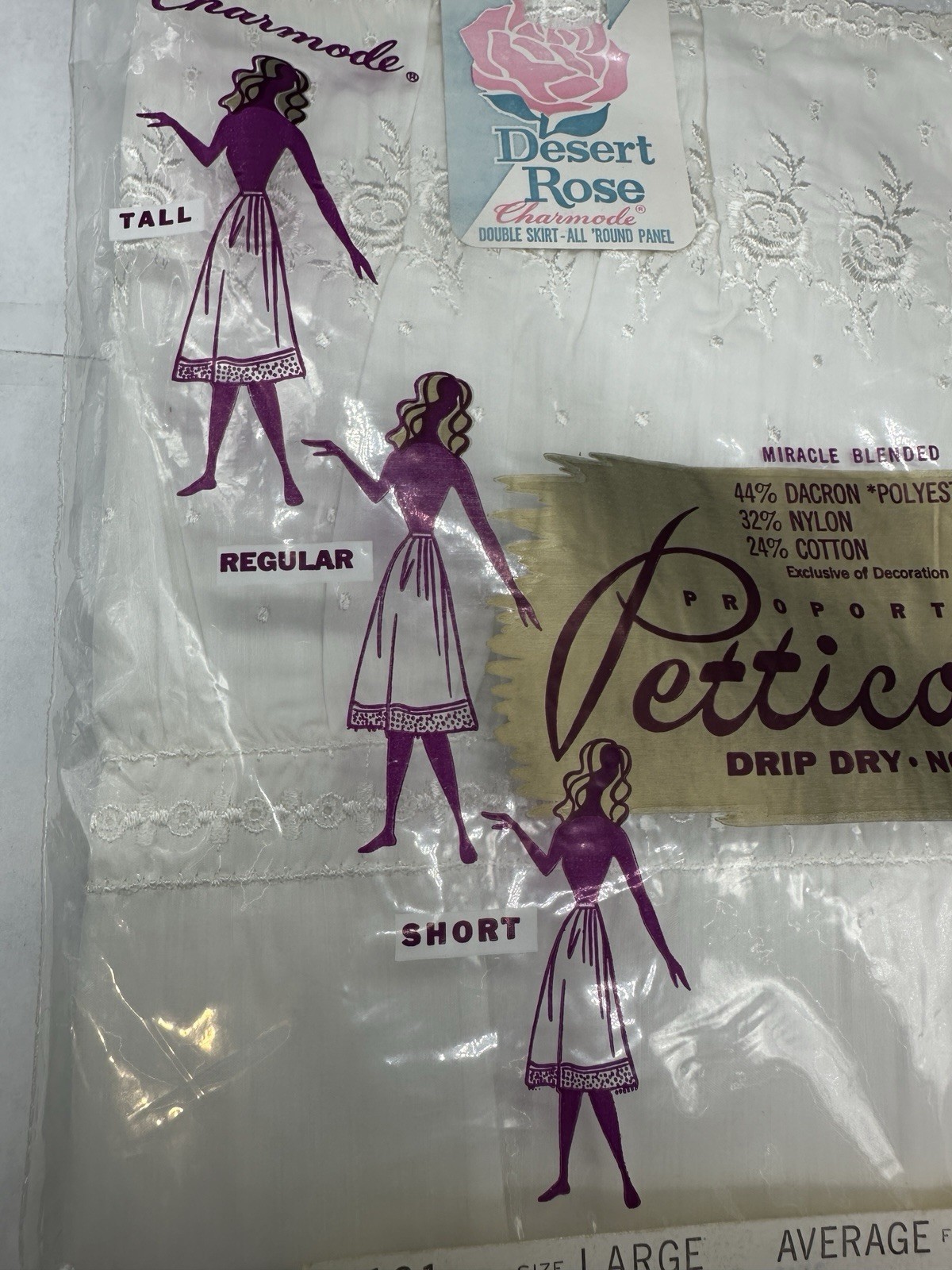 Vintage Charmode Desert Rose Half Slip Petticoat Eyelet Ruffle Large White NOS