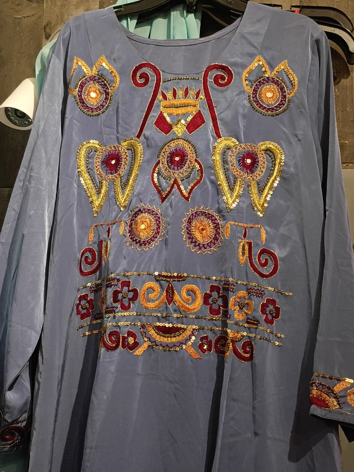 Vintage Women&rsquo;s Original Beautiful 70&rsquo;s Blue Silk Long Dress Size XL Or 1X