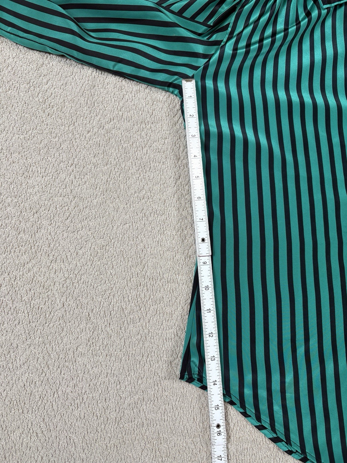 Vintage Pussy Bow Scarf Blouse Button Up Women&rsquo;s 8 Striped Green Made In USA