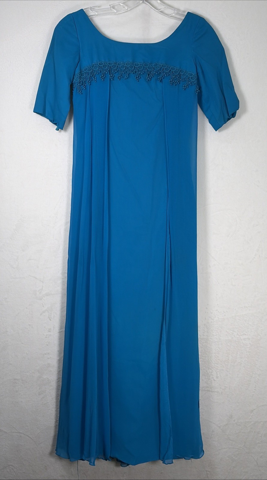 60s Vintage Sylvia Ann Electric Blue Chiffon Retro Lace Dress No Size Charity