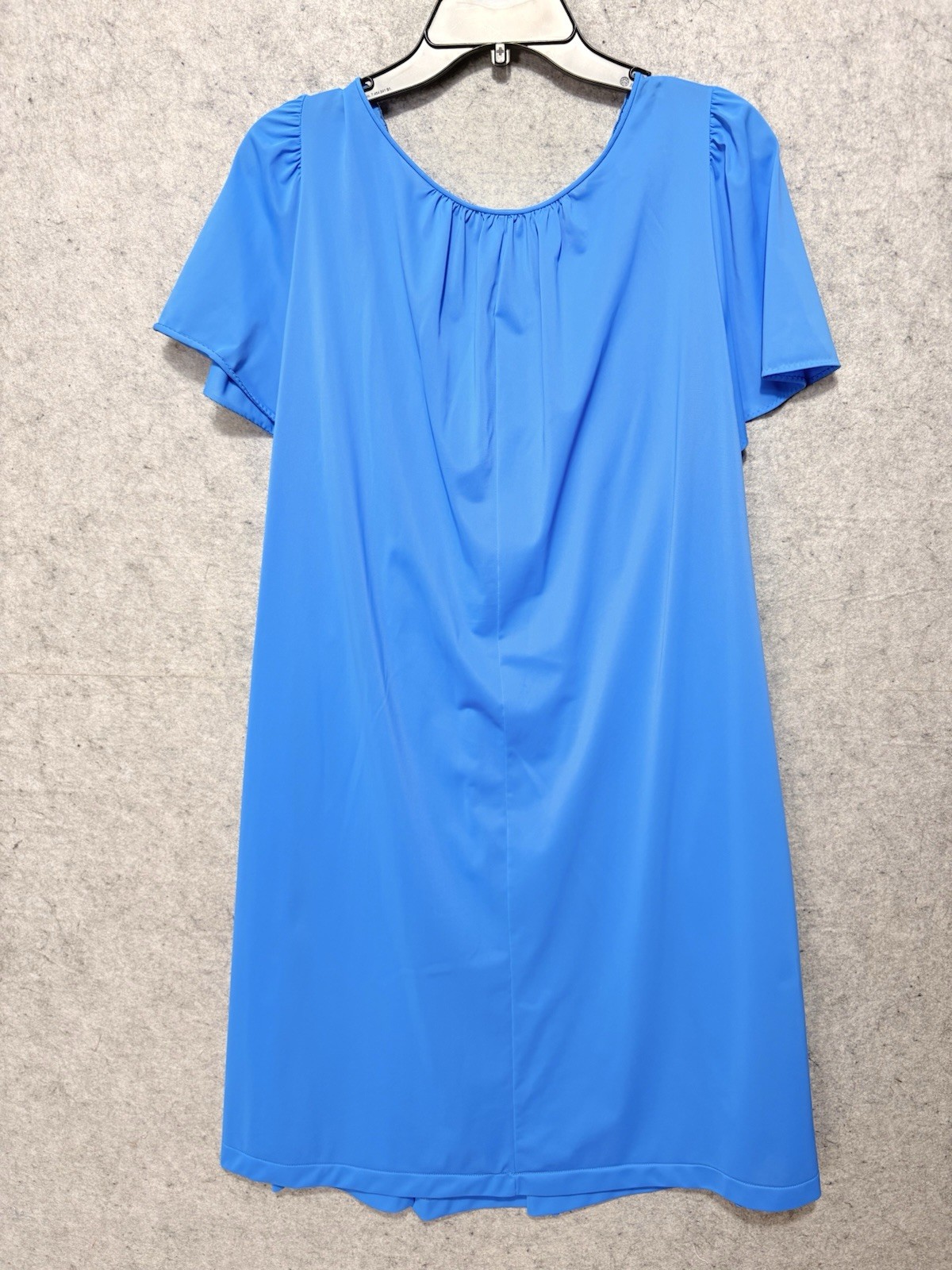 VTG Shadowline 1X Blue Nightgown Nylon Embroidered Floral Plus Size Soft