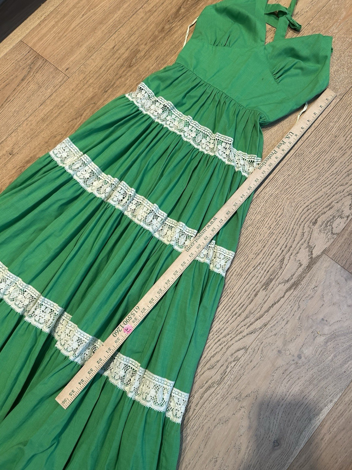 Vintage 1970’s Denise L Dress Women’s Green Halter Lace Maxi Everyday
