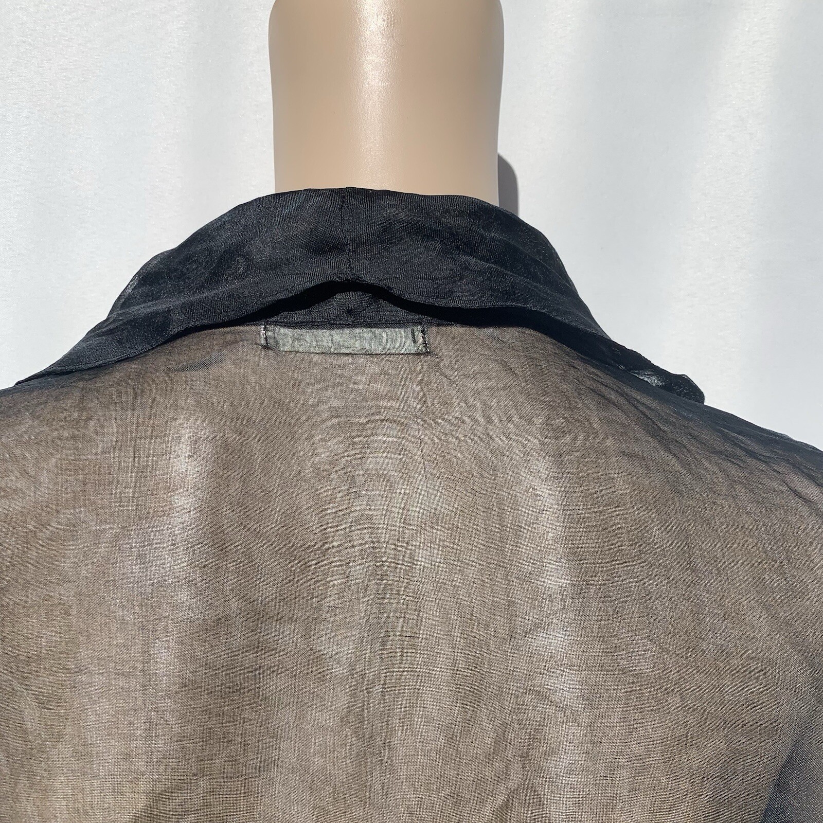 Repaired Vintage Designer Elan Vitale Avant Garde Sheer Black Rayon Duster Coat