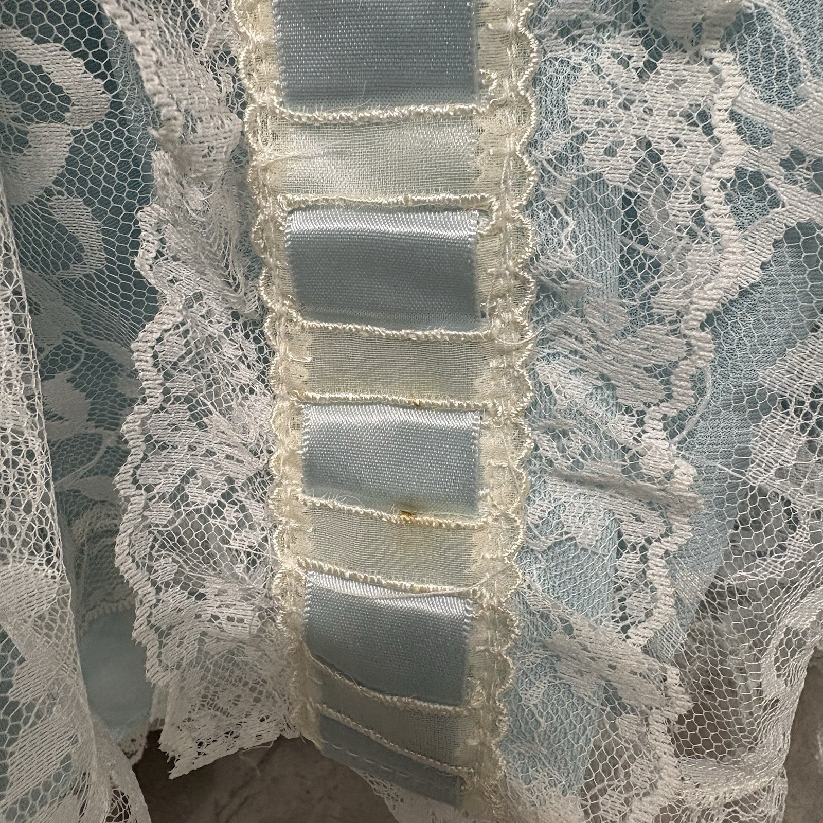 Vintage Odette Barsa Peignoir Robe Gown Powder Blue Lace Overlay Medium NWT