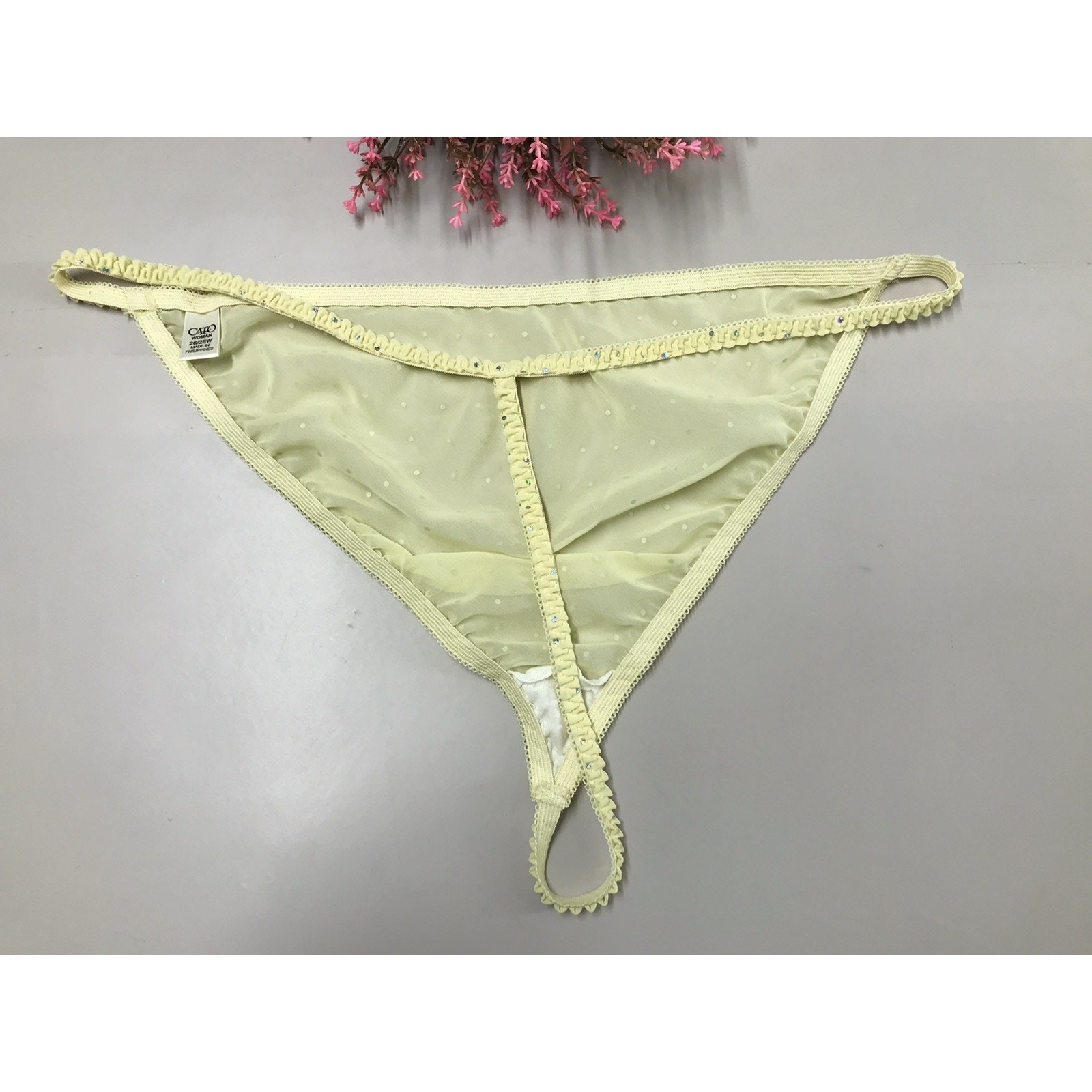 RARE Vintage CATO G String Thong Panties Sheer YELLOW Chiffon Plus Sz 26/28W