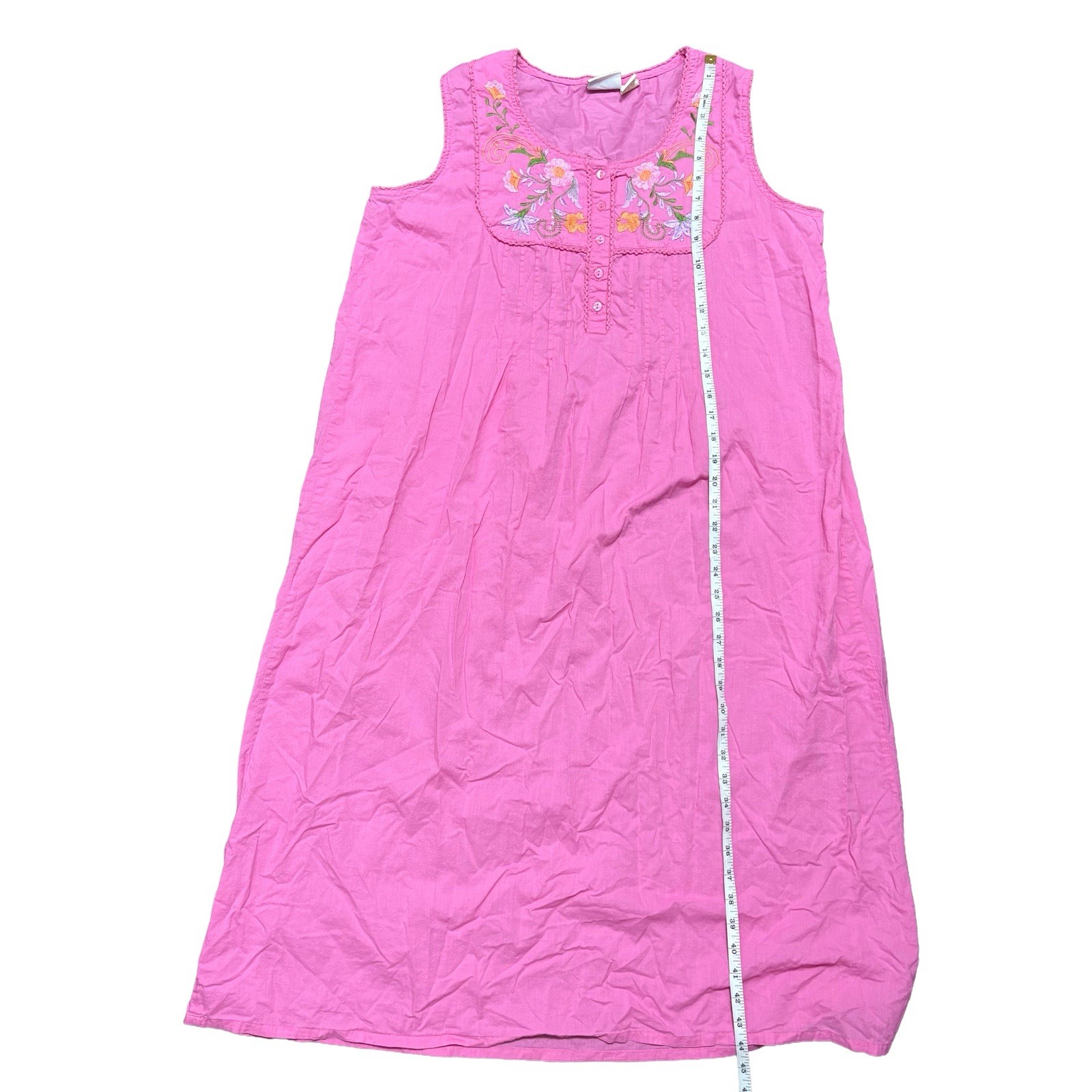 Vintage Style Cottagecore Fuchsia Pink Embroidered Sleep Night Dress 100% Cotton