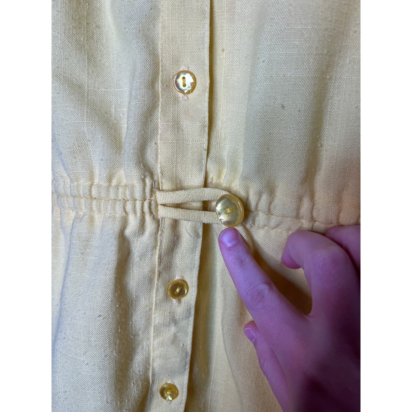 1980s Germaine Bright Yellow Coquette Cottage Feminine Hostess Button Up Dress L