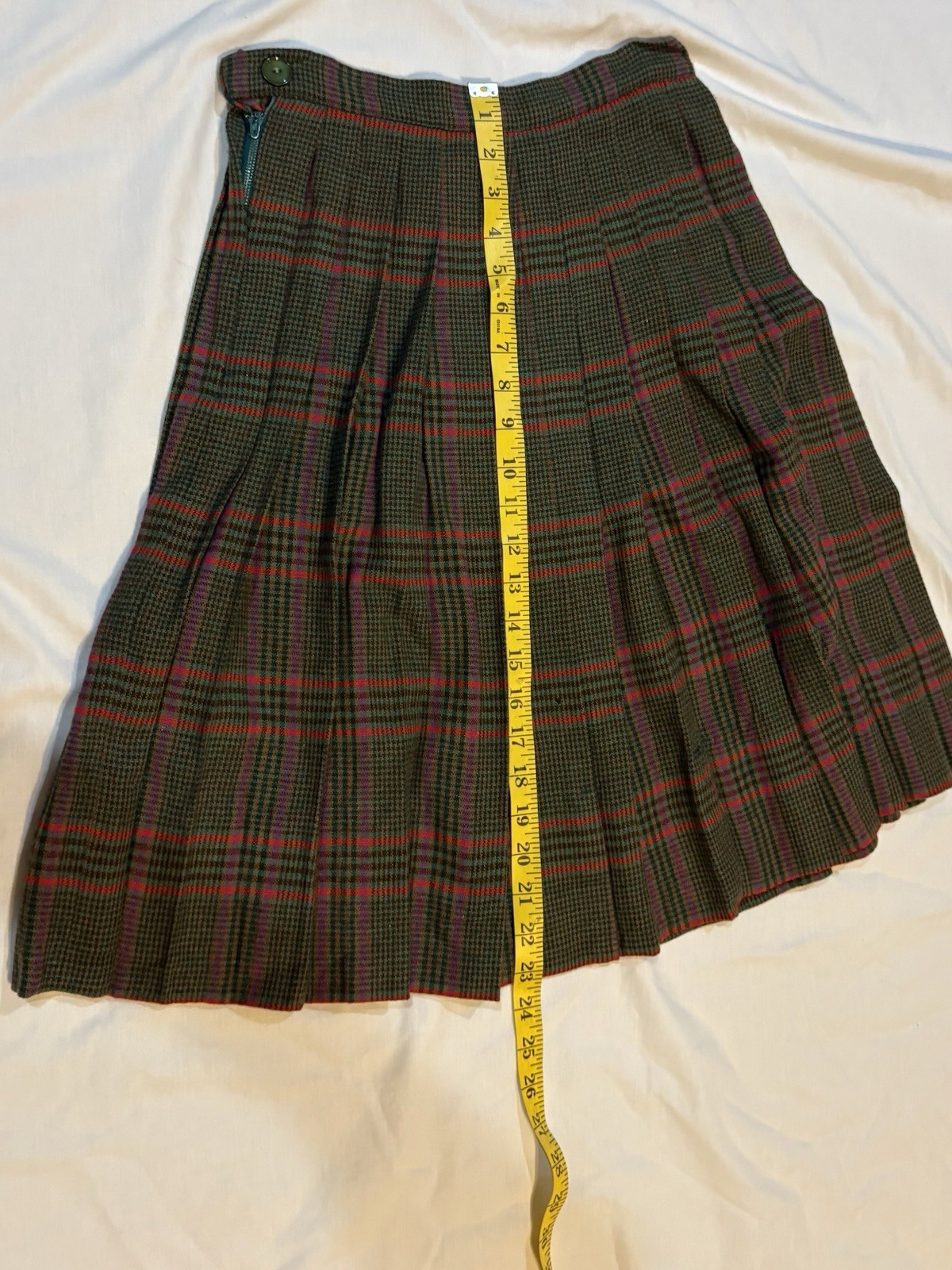 Vintage 60s Carole King 2 pc Multicolor Plaid Red Trim Academic Skirt Suit Mod