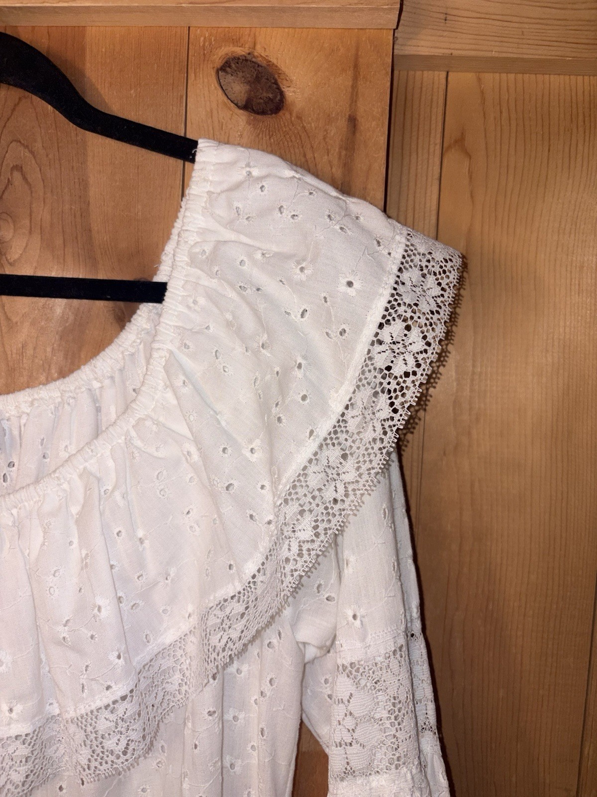 Vtg 70&rsquo;s David Brown CA Prairie Cottagecore Dress Tiered Eyelet L/XL READ Tag S