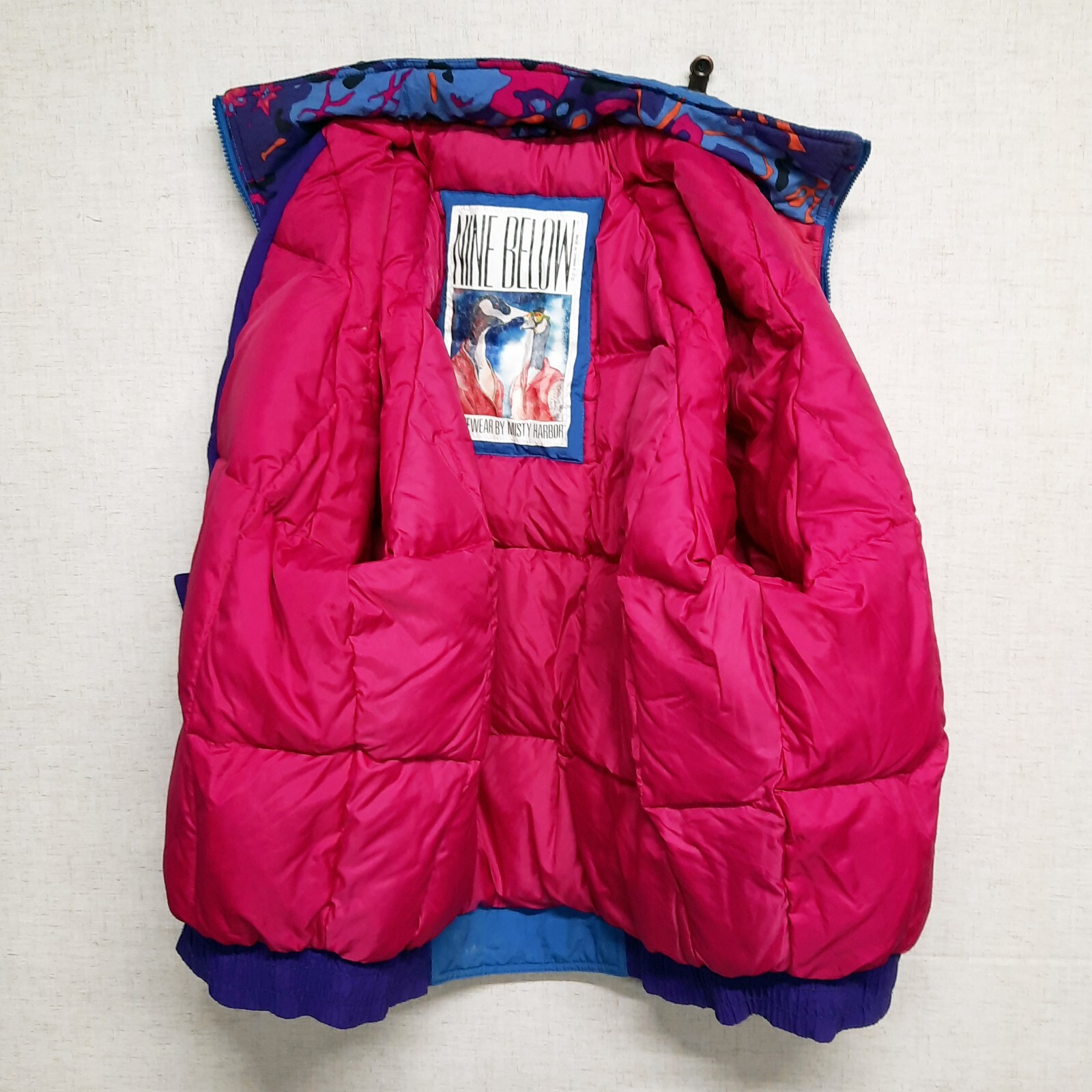 Vintage 1980s Nine Below Ski Jacket Down Coat Color Block Pink Purple Blue