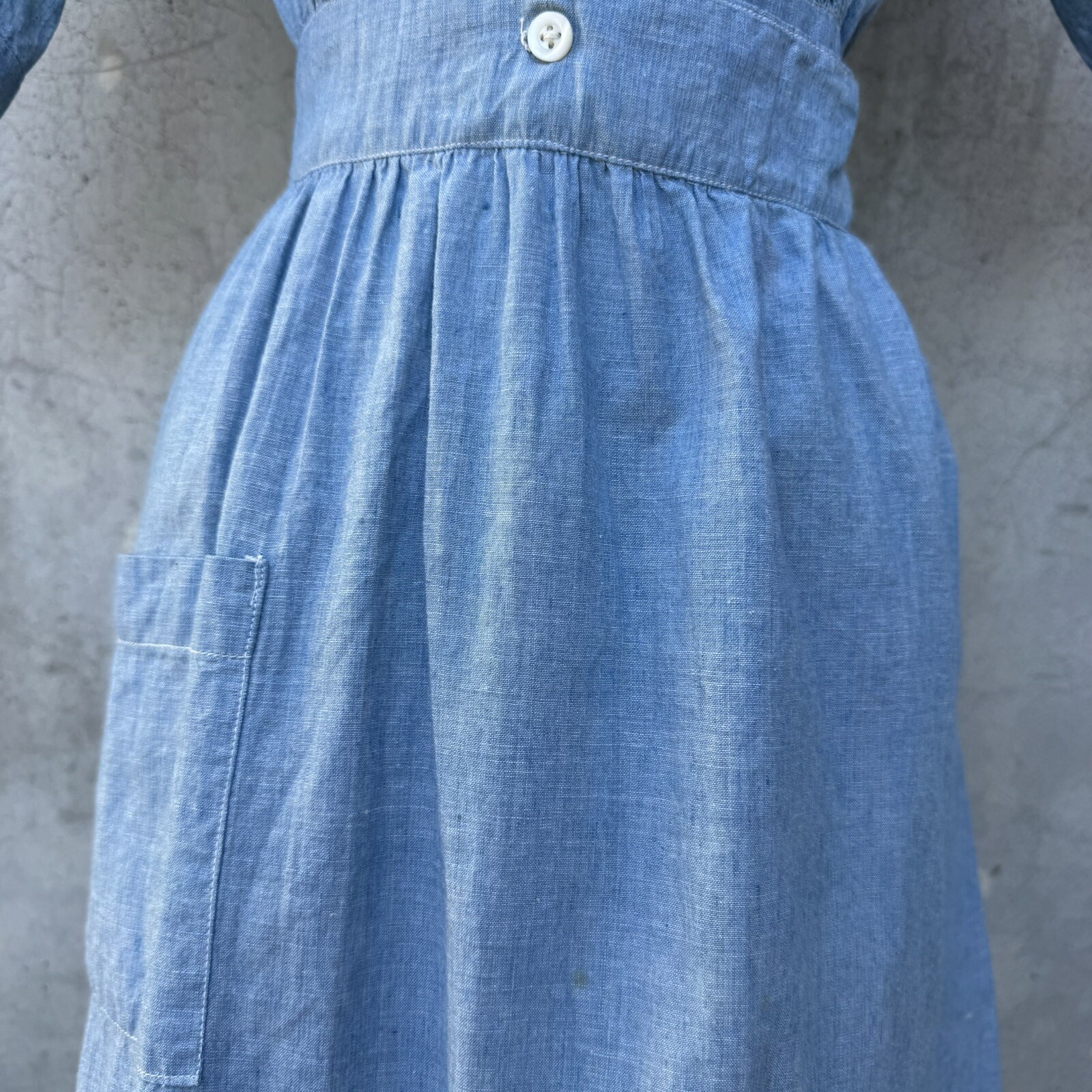 Antique Edwardian Blue Chambray Cotton Dress Workwear Prairie Maxi Vintage
