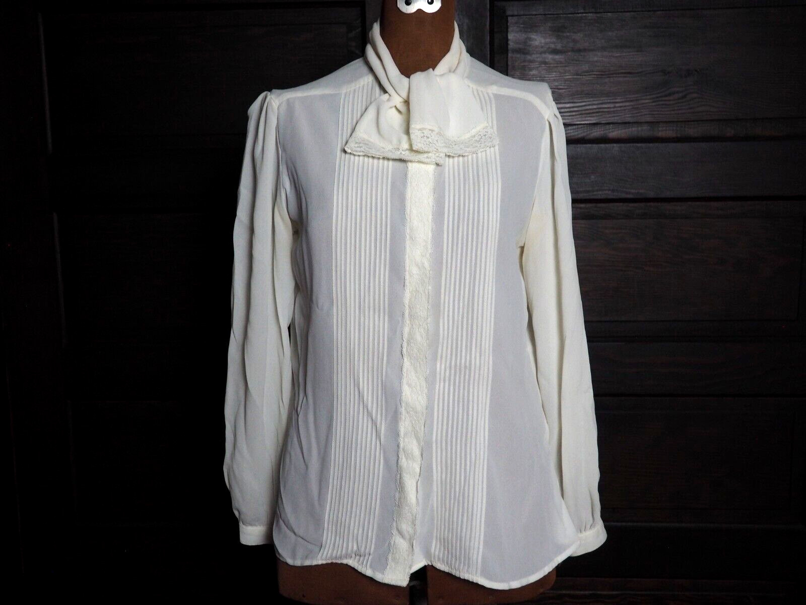 VTG 70s 80s Lloyd Williams Ivory Prairie Balloon Sleeve Secretary Blouse Sz 10