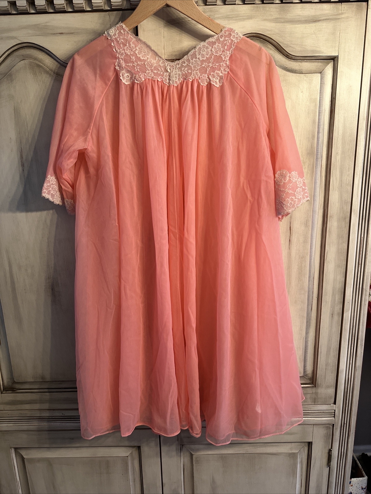 Van Raalte Robe Pretty Peach With Ivory Lace Double Lined Size Small Vintage