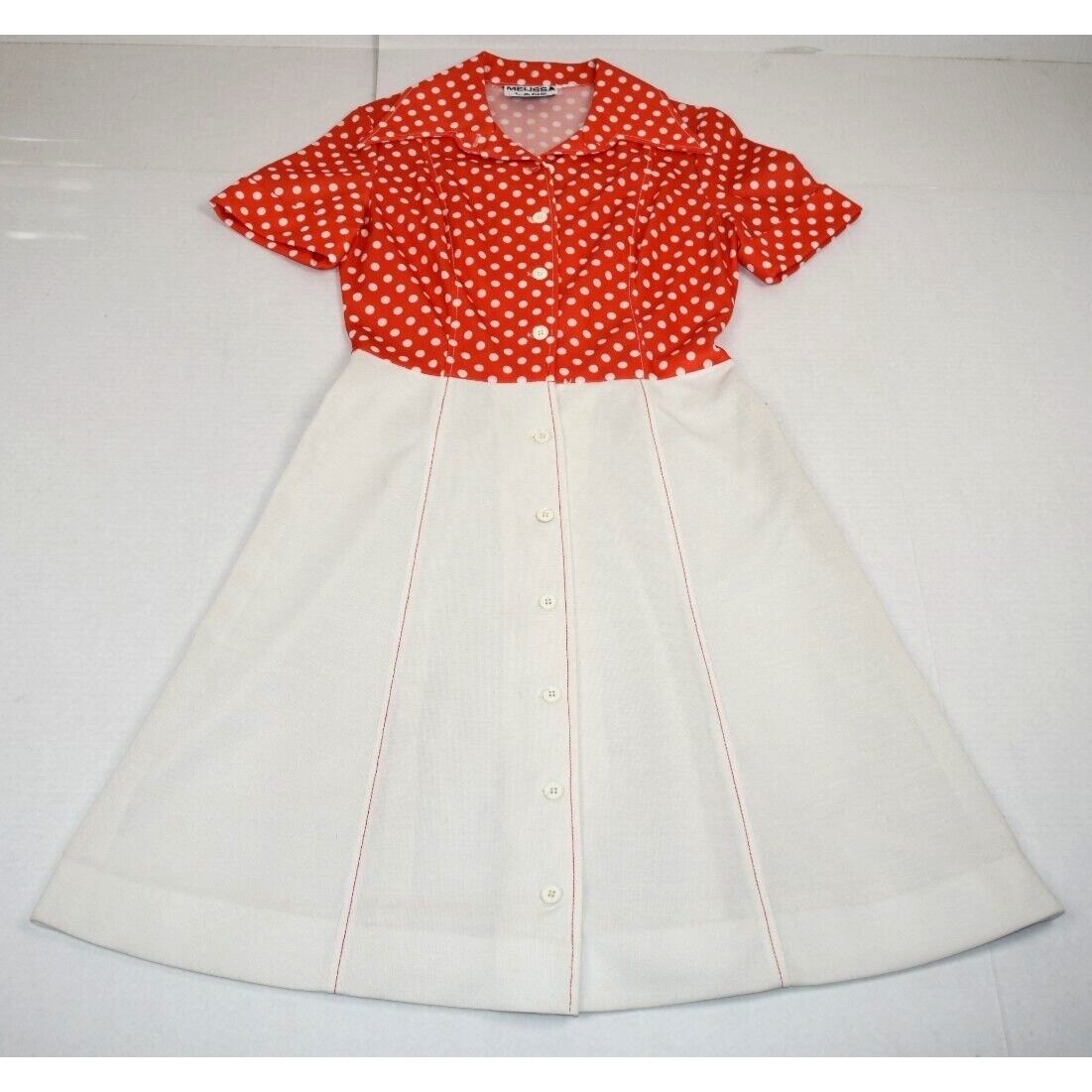 Vintage Dress Melissa Lane Size M 70s Red White Polka Dot Button Front
