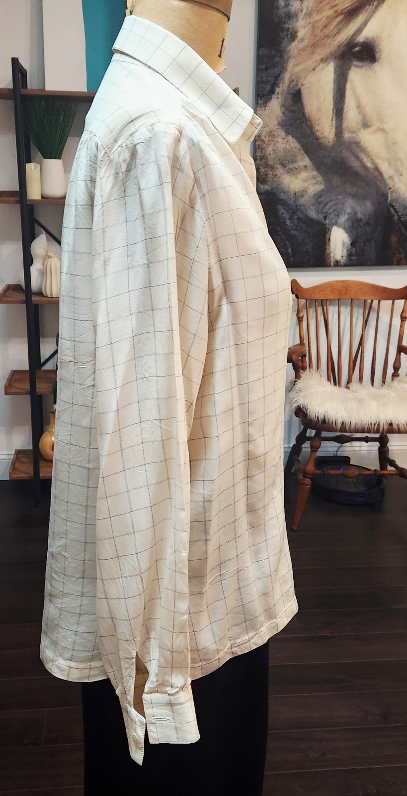 Vintage Hermès Paris Silk Blouse – Size 46 – Cream W/ Black – Luxury Designer