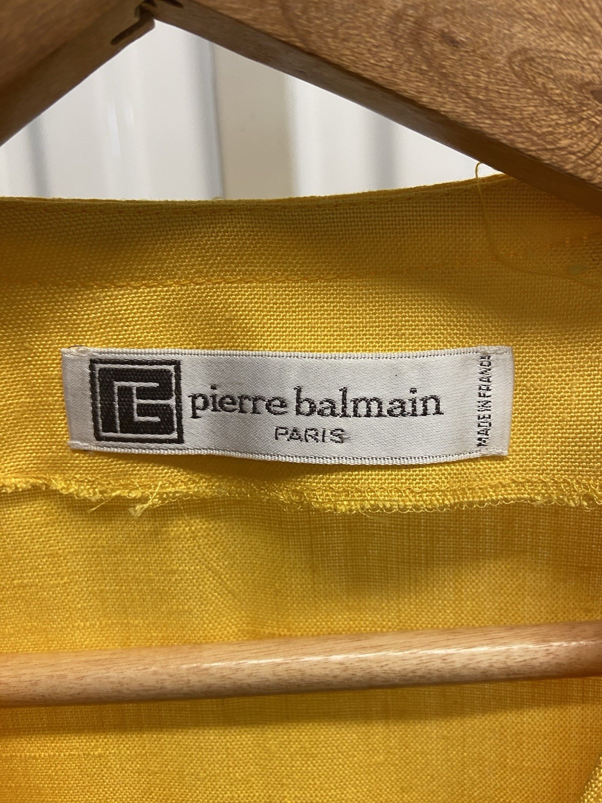 Vintage 80s Pierre Balmain Yellow Linen Power Dress Women’s M-L Made in France