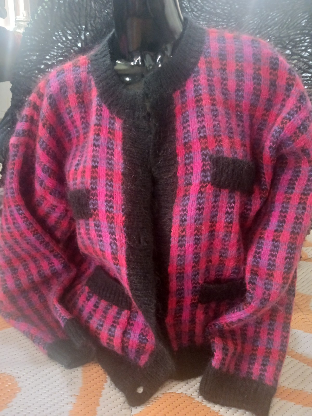 Vintage 80s Princess Diana Old Money Mohair and Acrylic Cardigan Dopamine