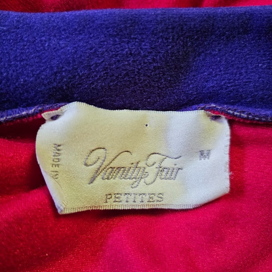 Vtg 80s New Wave Vanity Fair Colorblock Fleece Lounge Maxi Dress Caftan P M/L
