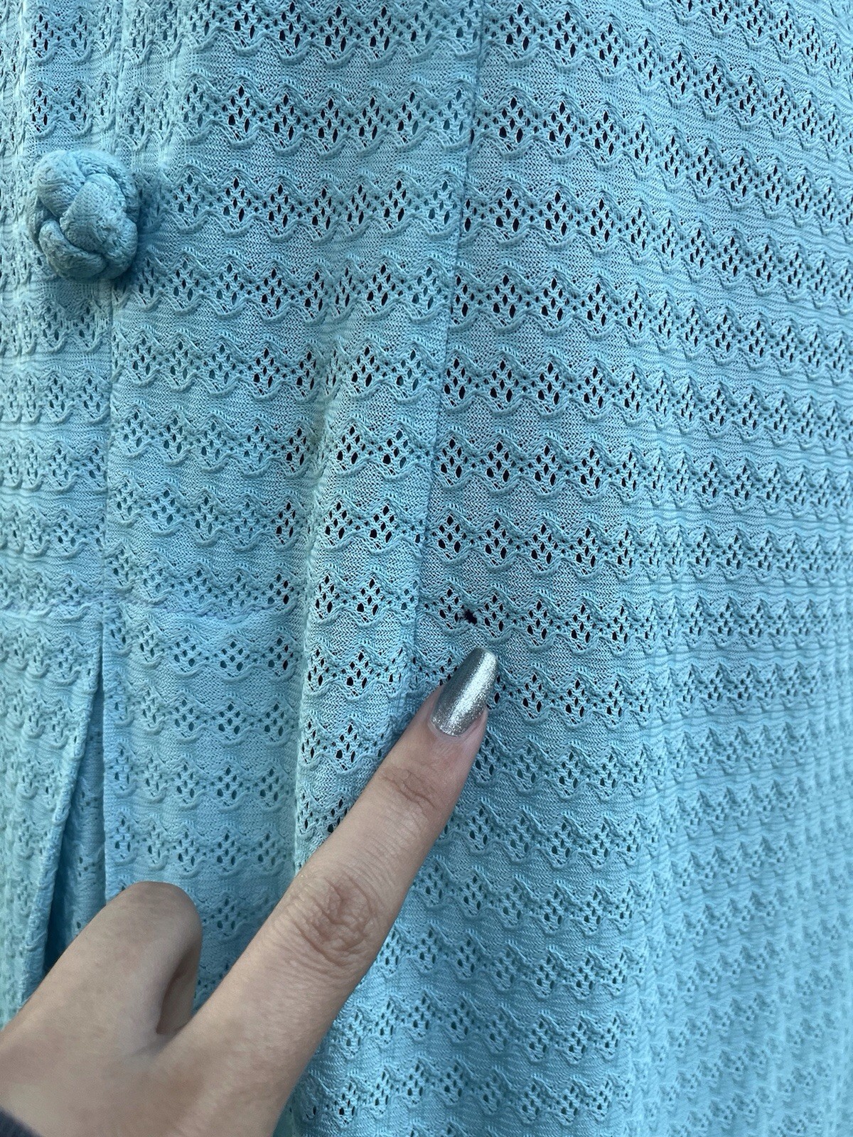 Vintage 60’s Mod Aqua Blue Polyester Knit Button Detail Dress S/M