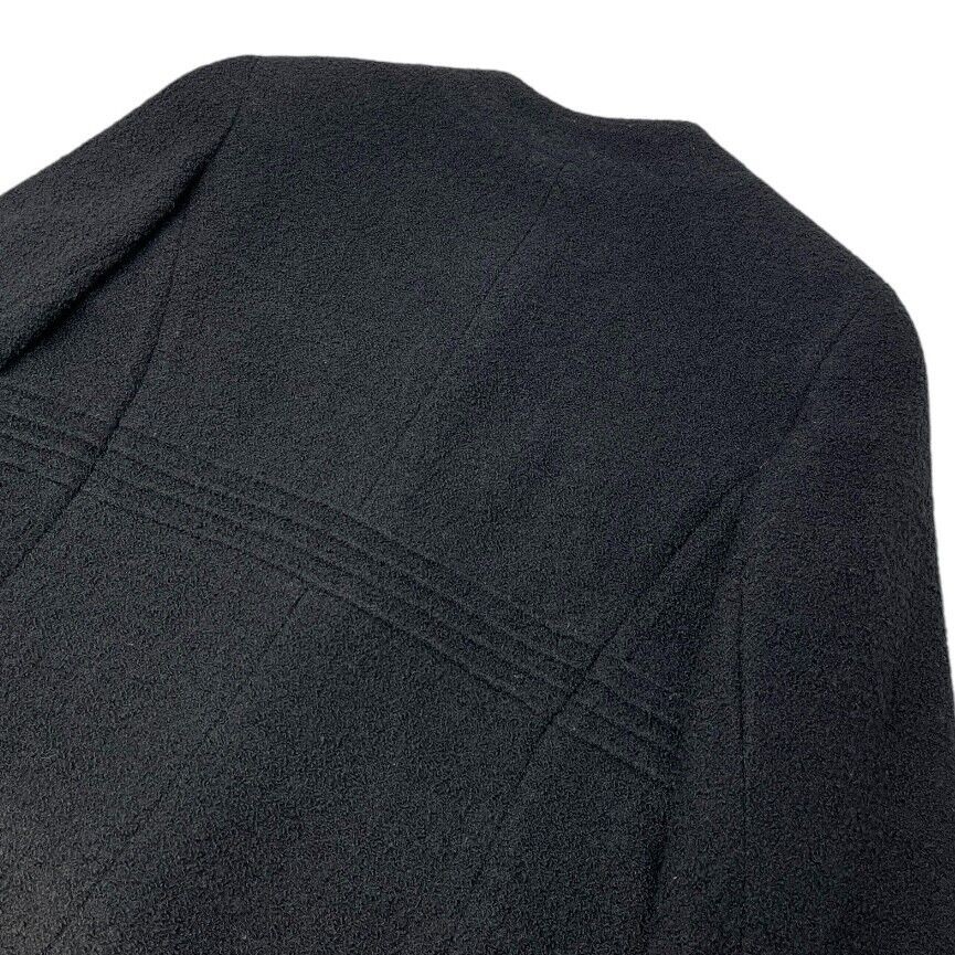 CHANEL Vintage CC Logo Long Tweed Jacket #M Coat Black Gold Wool Silk 105043