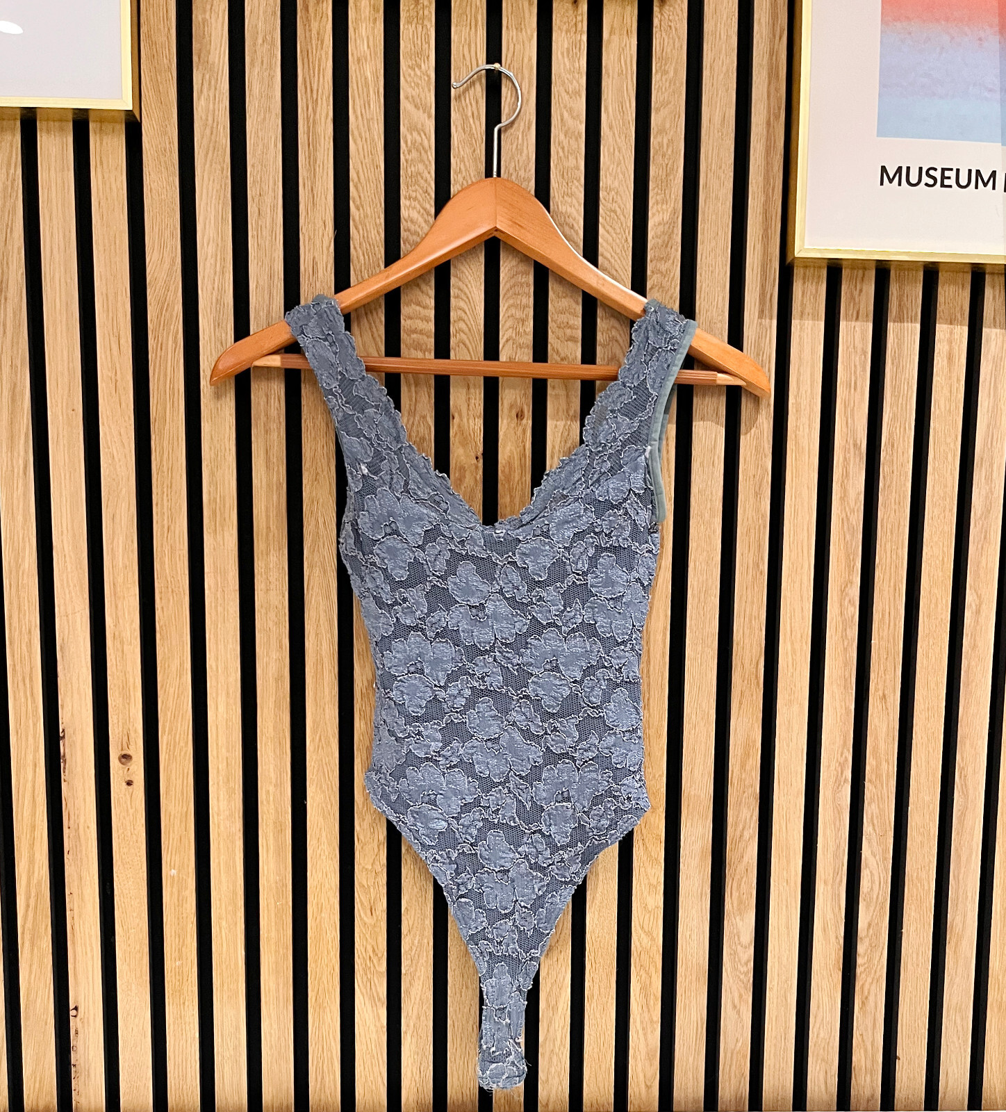 Vintage 1990s BISOU-BISOU Slate Gray Floral Lace Bodysuit