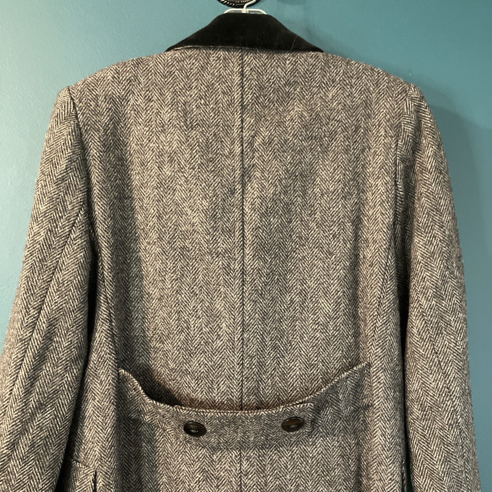 VTG Penguin M. Liman Co. Long Wool Herringbone Coat Womens 6 Velvet Collar EUC