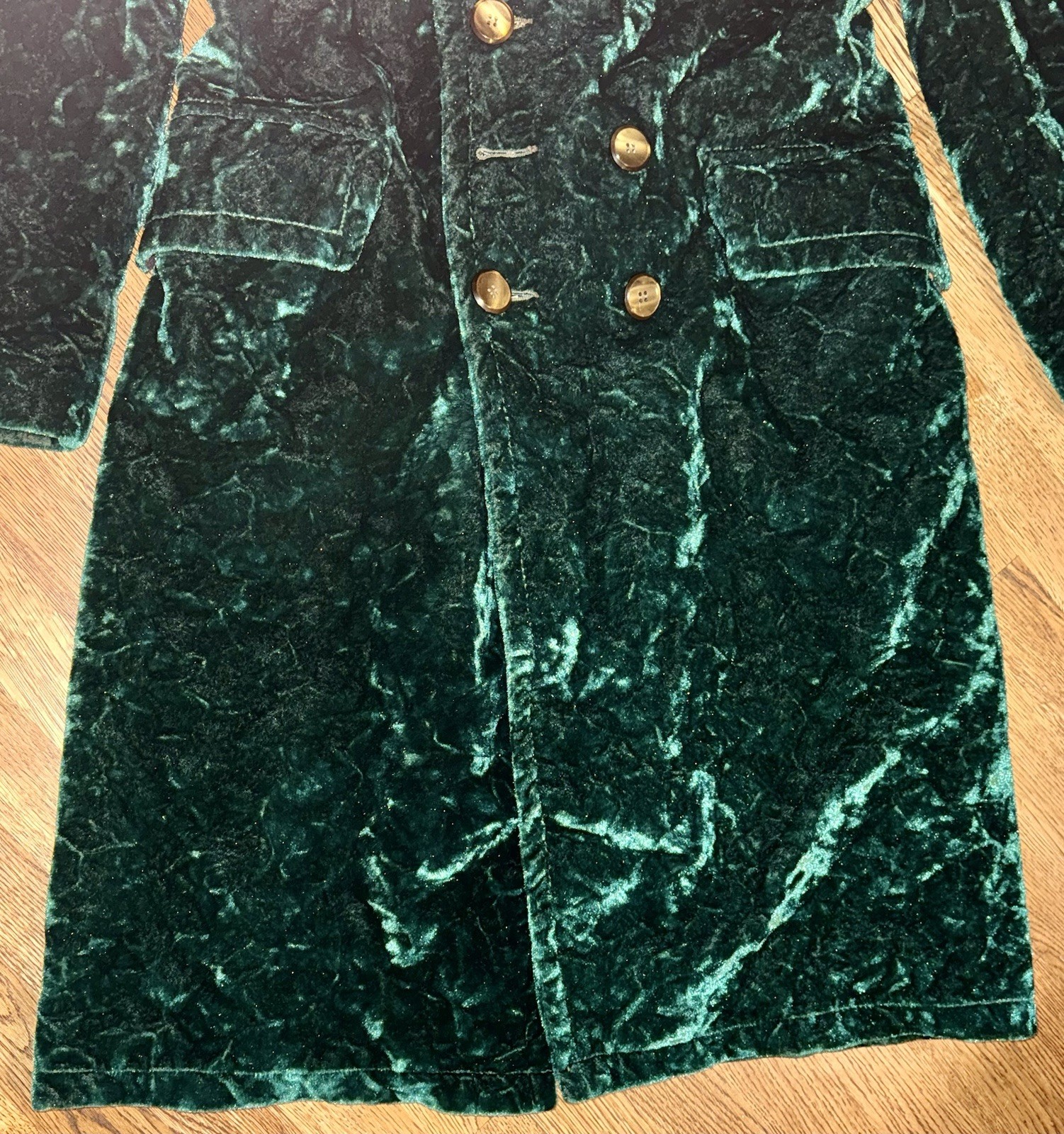 Green Crushed Velvet 70s Double Breasted Vintage Coat By VIBES by CAMPUS