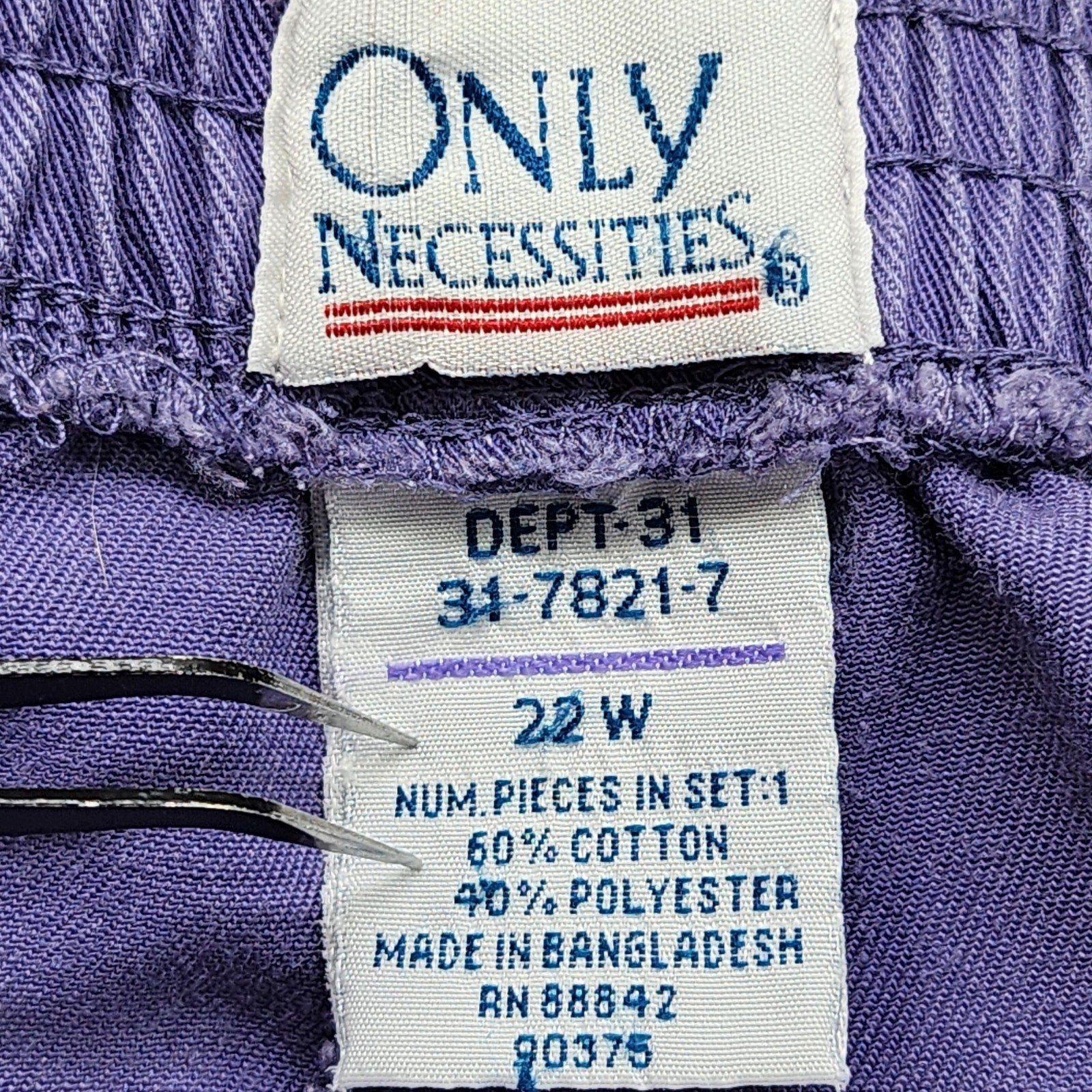 Vintage Only Necessities Pants Womens 22W Purple Pull On High Rise Tapered Leg