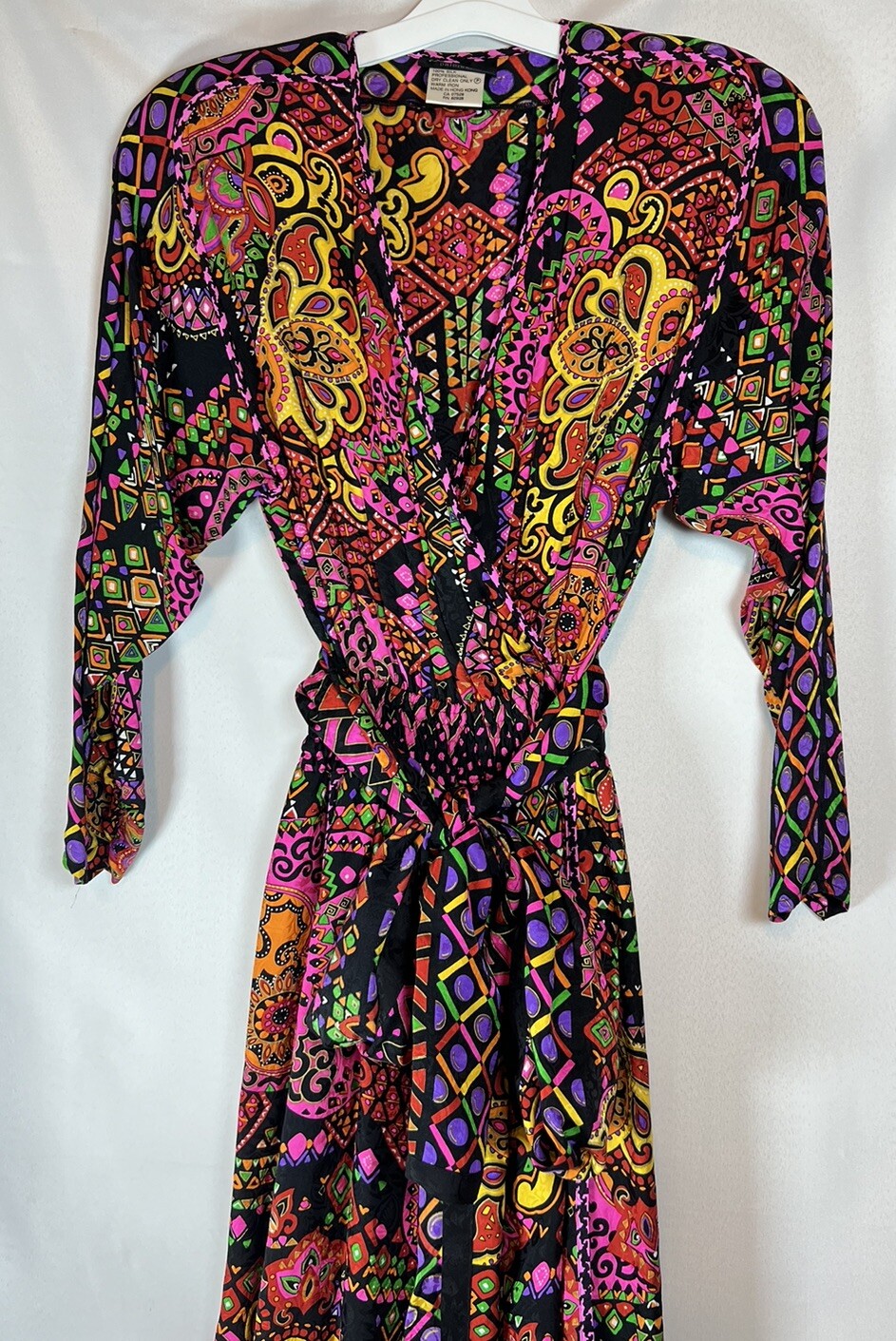 DIANE FREIS Original Vintage 1980s Multi-Color Print Midi Dress 100% Silk