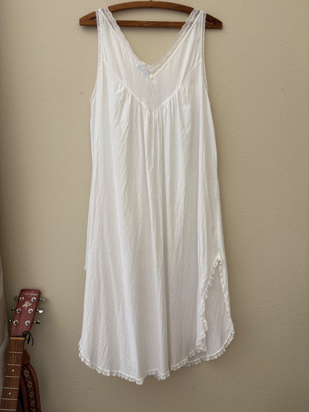 Vintage 90s Christian Dior Neiman Marcus White Cotton Lace Trim Nightgown M USA