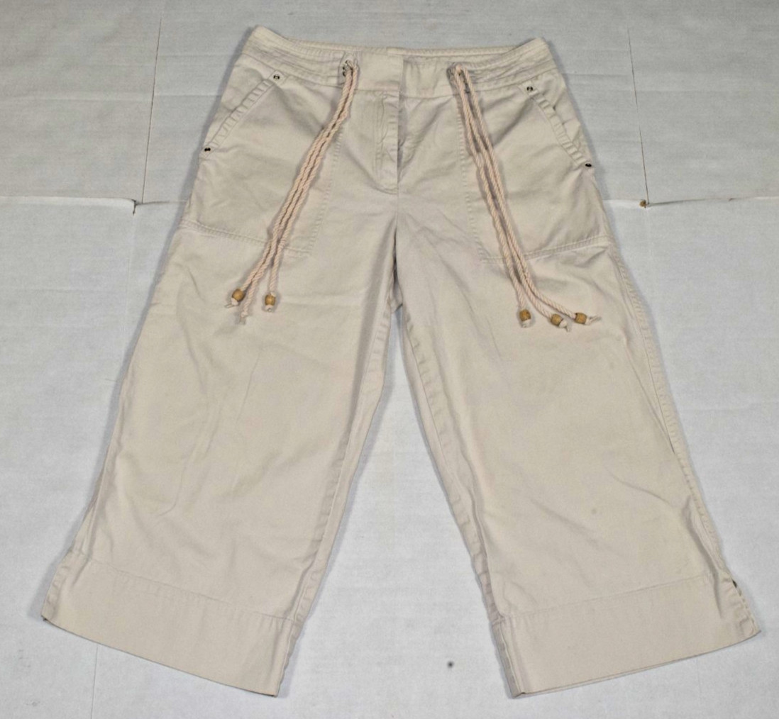Vintage Ralph Lauren Capri Pants Size 8 90s Beige Wide Leg Rope Drawstring