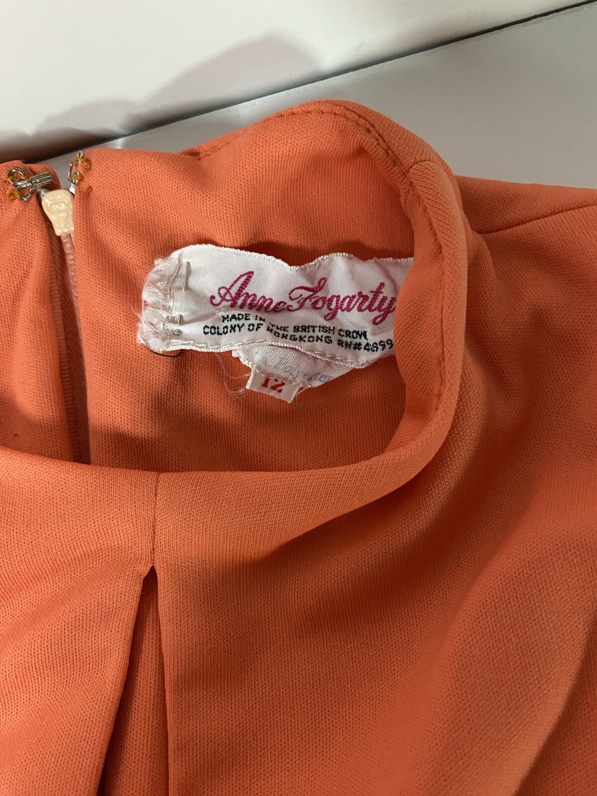 Anne Fogarty 1970s Orange Peek A Boo V-Neck Sleeveless Dress Size 12
