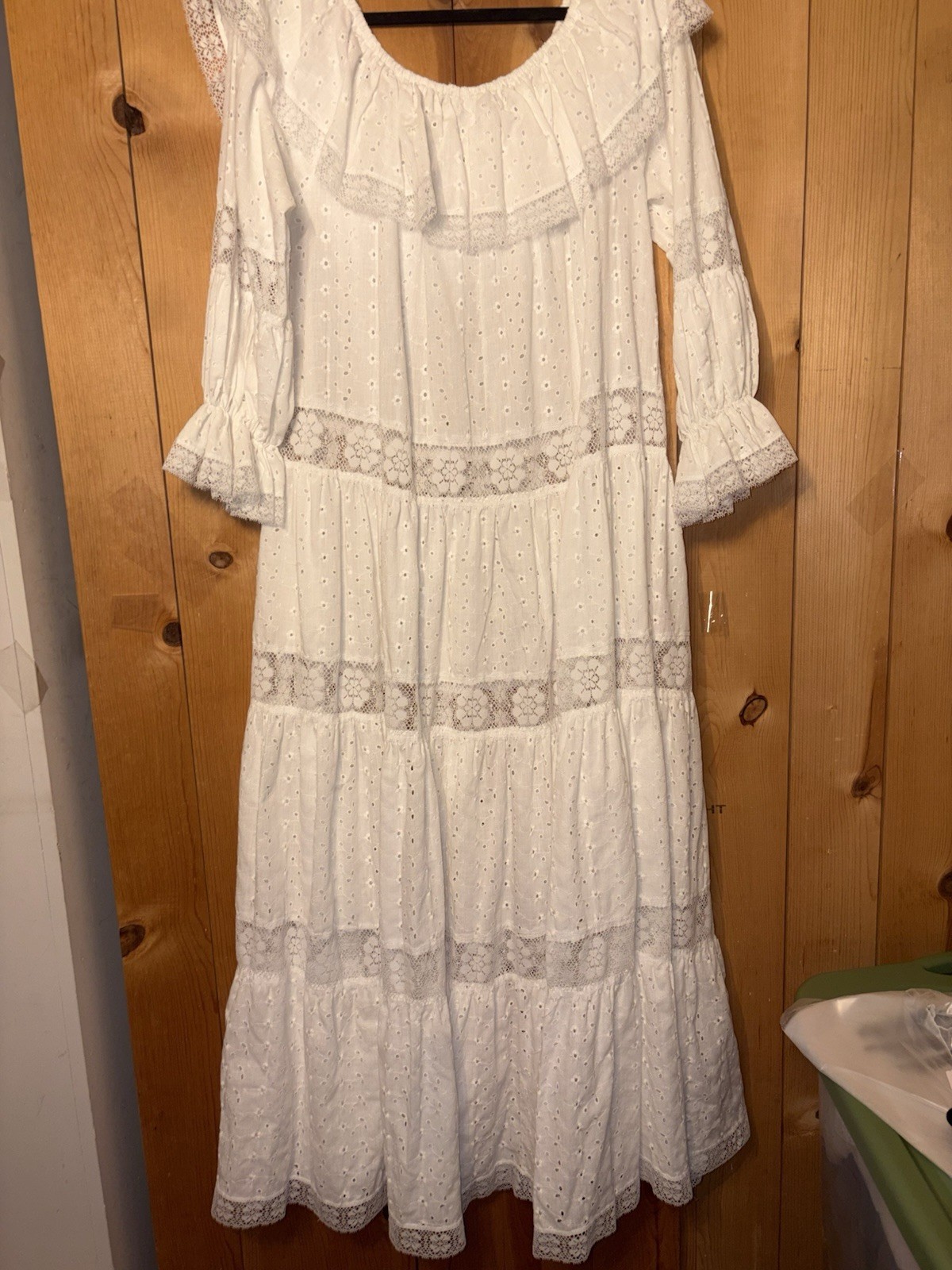 Vtg 70&rsquo;s David Brown CA Prairie Cottagecore Dress Tiered Eyelet L/XL READ Tag S