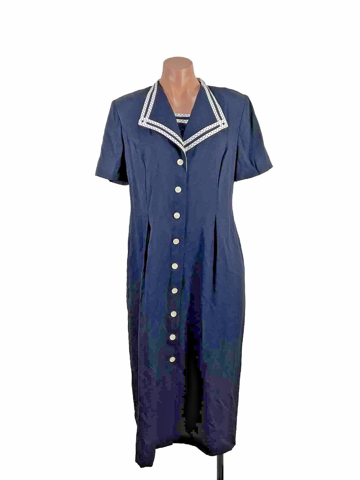 Miss Dorby Women&rsquo;s Vintage Dress Blue & White Polka Dot Sailor Button Secretary