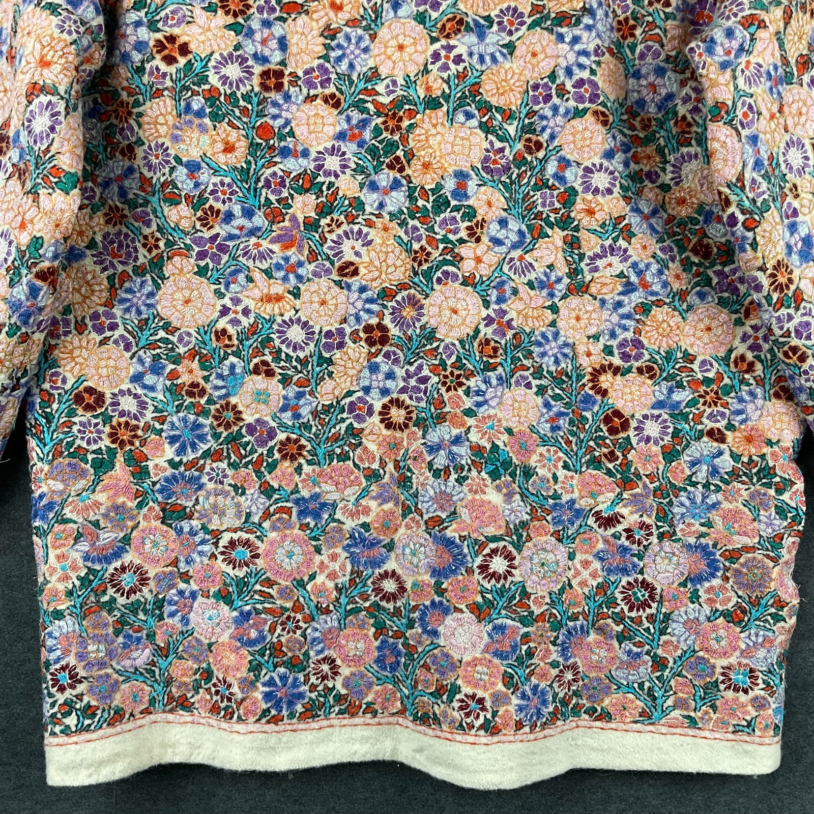Vintage Hand Embroidered Jacket Kashmiri Indian Crewel Floral Size M